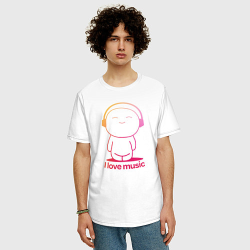 Мужская футболка оверсайз I love music цветная / Белый – фото 3