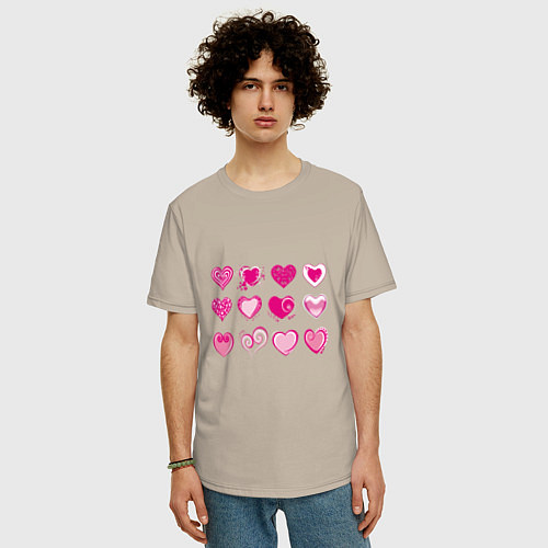 Мужская футболка оверсайз РОЗОВЫЕ СЕРДЕЧКИ PINK HEARTS / Миндальный – фото 3