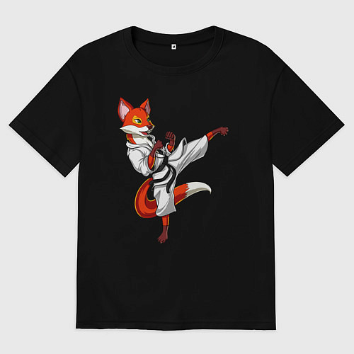 Мужская футболка оверсайз Лис боец / Черный – фото 1