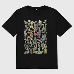 Футболка оверсайз мужская Винтажная иллюстрация разных растений Ботаника, цвет: черный