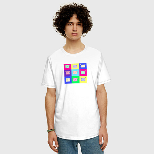 Мужская футболка оверсайз Разноцветные коты коллаж / Белый – фото 3