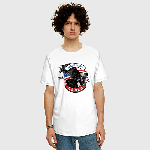 Мужская футболка оверсайз Американский орел USA / Белый – фото 3