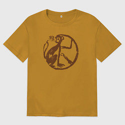 Футболка оверсайз мужская Зодиакальная обезьяна - наскальный рисунок, цвет: горчичный