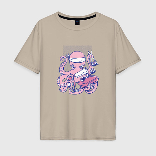 Мужская футболка оверсайз Осьминог Суши Повар Octopus Sushi Chef / Миндальный – фото 1