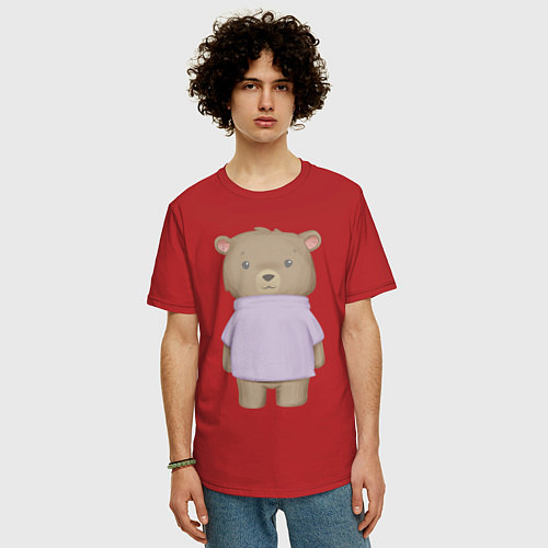 Мужская футболка оверсайз Милый Медвежонок В Кофте / Красный – фото 3