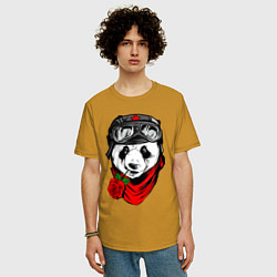 Футболка оверсайз мужская Панда с розой во рту, цвет: горчичный — фото 2