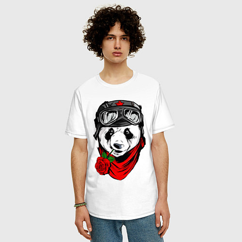 Мужская футболка оверсайз Панда с розой во рту / Белый – фото 3