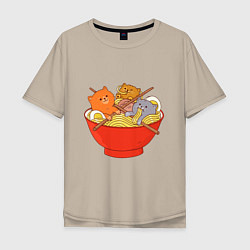 Футболка оверсайз мужская THREE CATS EATING NOODLES, цвет: миндальный