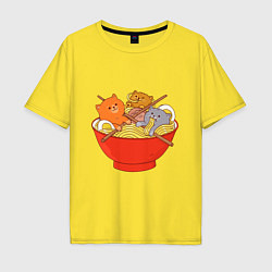 Мужская футболка оверсайз THREE CATS EATING NOODLES