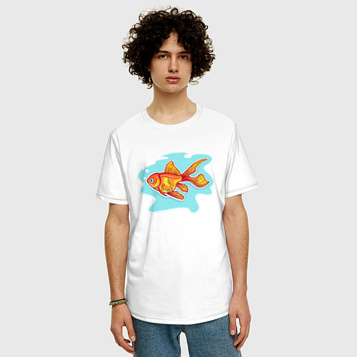 Мужская футболка оверсайз Золотая рыбка Подводный мир / Белый – фото 3