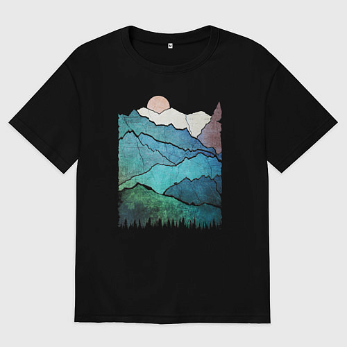 Мужская футболка оверсайз Большие горы и маленький медведь / Черный – фото 1