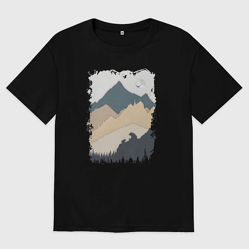 Мужская футболка оверсайз Две медведя на скале / Черный – фото 1