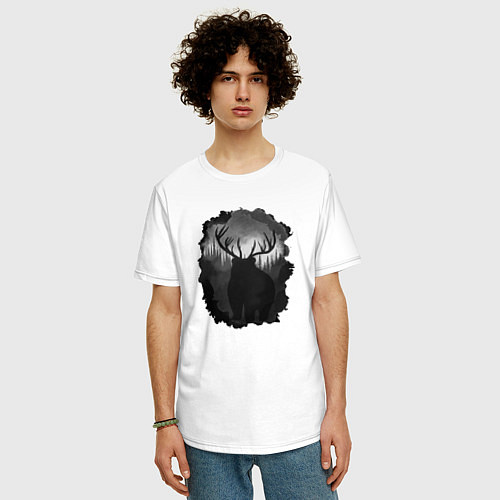 Мужская футболка оверсайз Медведь с рогами / Белый – фото 3