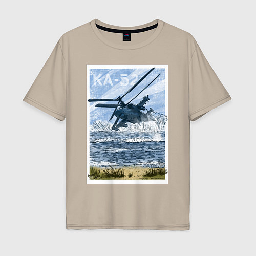 Мужская футболка оверсайз Вертолет КА-52 / Миндальный – фото 1
