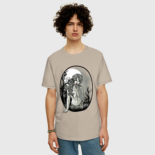 Мужская футболка оверсайз Сексуальная девушка-зомби с чупа-чупсом / Миндальный – фото 3