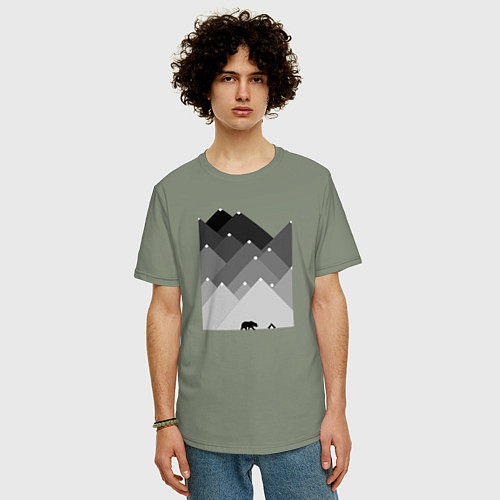 Мужская футболка оверсайз Медведь и треугольные горы / Авокадо – фото 3