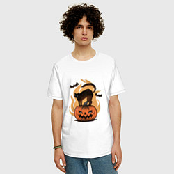 Футболка оверсайз мужская CAT ON A PUMPKIN, цвет: белый — фото 2