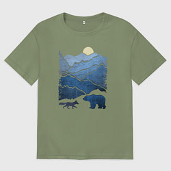 Футболка оверсайз мужская Животные в горах, цвет: авокадо