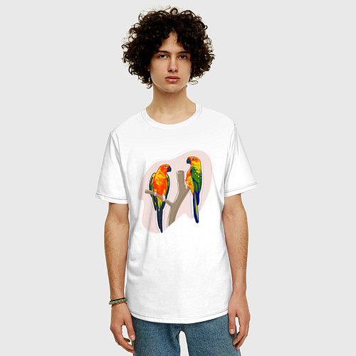 Мужская футболка оверсайз Попугай Аратинга Птицы / Белый – фото 3