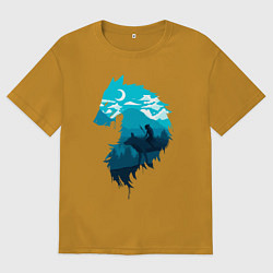 Футболка оверсайз мужская Принцесса Мононоке волчий силуэт, цвет: горчичный