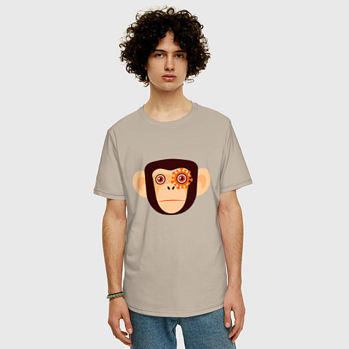 Мужская футболка оверсайз Злая кибер обезьяна / Миндальный – фото 3
