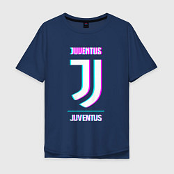 Футболка оверсайз мужская Juventus FC в стиле Glitch, цвет: тёмно-синий