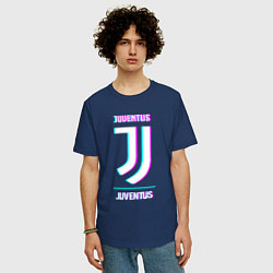 Футболка оверсайз мужская Juventus FC в стиле Glitch, цвет: тёмно-синий — фото 2