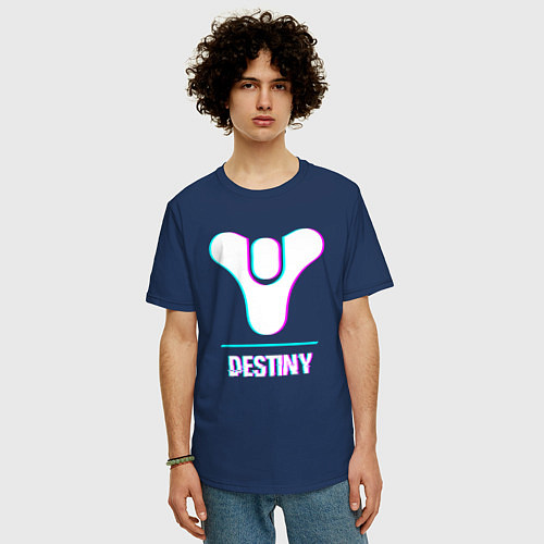 Мужская футболка оверсайз Destiny в стиле Glitch Баги Графики / Тёмно-синий – фото 3