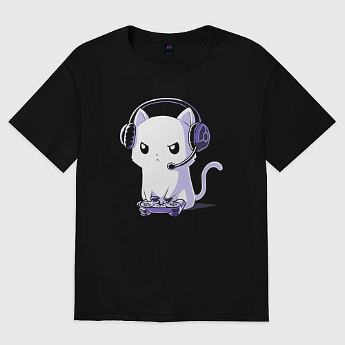 Мужская футболка оверсайз Котёнок игроман The kitten is a gambler / Черный – фото 1
