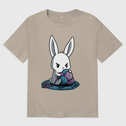 Футболка оверсайз мужская Зайчонок обнял клубки The bunny hugged the balls, цвет: миндальный