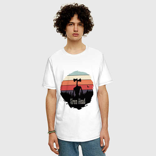 Мужская футболка оверсайз Сиреноголовый в ночной тайге / Белый – фото 3