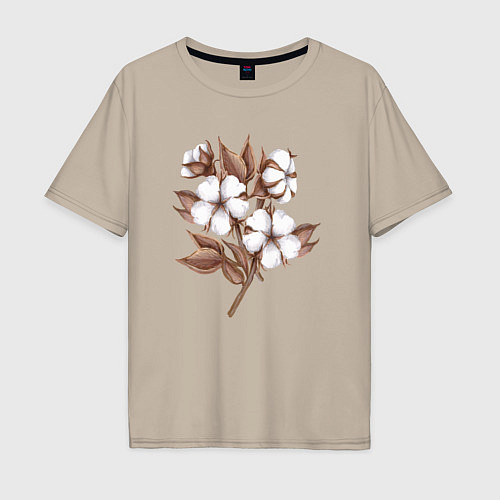 Мужская футболка оверсайз Цветы хлопка в букете / Миндальный – фото 1