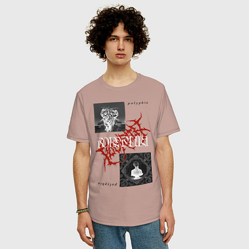 Мужская футболка оверсайз Polyphia / Пыльно-розовый – фото 3