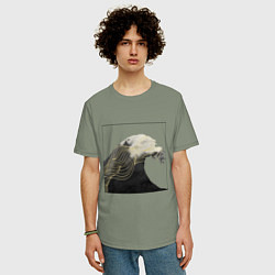 Футболка оверсайз мужская Большая Волна Хокусай Узор, цвет: авокадо — фото 2