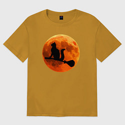 Футболка оверсайз мужская Halloween Cat, цвет: горчичный