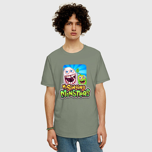 Мужская футболка оверсайз My singing monsters мамунт и зерномех / Авокадо – фото 3