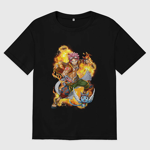 Мужская футболка оверсайз Нацу Драгнил и Хеппи / Черный – фото 1