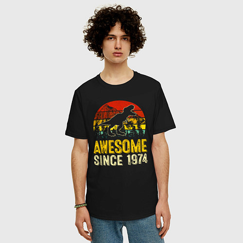 Мужская футболка оверсайз Потрясающий динозавр 1974 года / Черный – фото 3