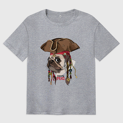 Мужская футболка оверсайз МОПС ПИРАТ СОБАКА В ШЛЯПЕ / Меланж – фото 1