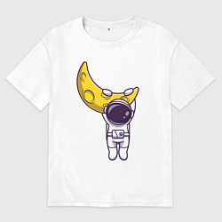 Футболка оверсайз мужская Космонавт висит на Луне, цвет: белый