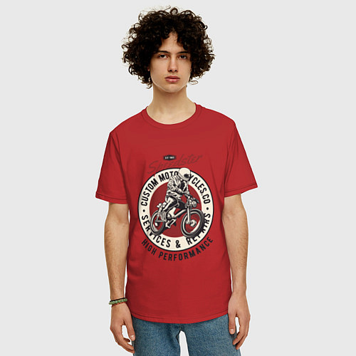 Мужская футболка оверсайз Мотокросс moto sport / Красный – фото 3