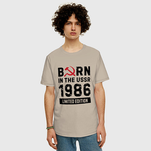 Мужская футболка оверсайз Born In The USSR 1986 Limited Edition / Миндальный – фото 3