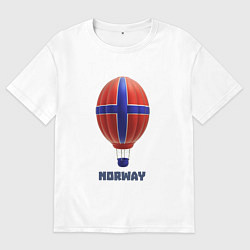 Футболка оверсайз мужская 3d aerostat Norway flag, цвет: белый