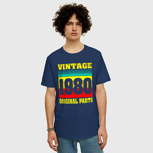 Мужская футболка оверсайз Винтаж 1980 оригинальные детали / Тёмно-синий – фото 3