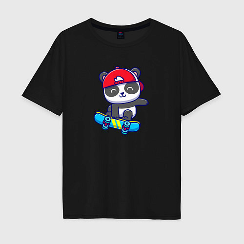 Мужская футболка оверсайз Панда и скейт / Черный – фото 1