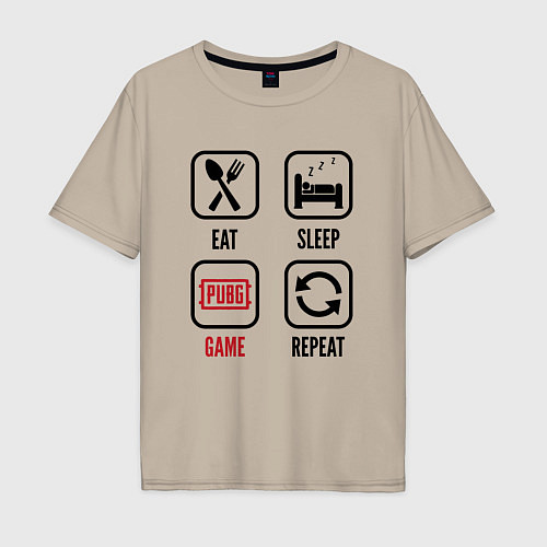 Мужская футболка оверсайз Eat Sleep PUBG Repeat / Миндальный – фото 1
