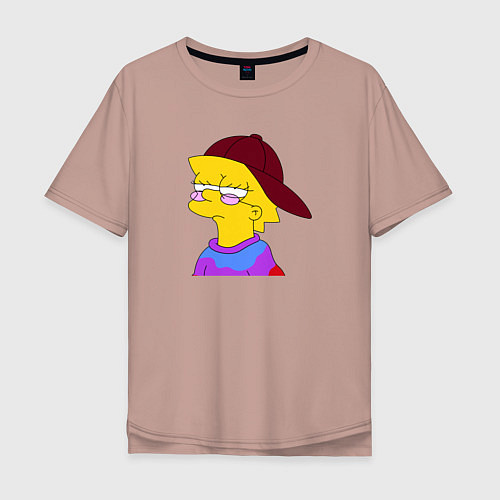 Мужская футболка оверсайз Лиза Симпсон принт / Пыльно-розовый – фото 1
