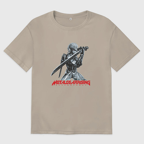 Мужская футболка оверсайз Райден из Metal Gear Rising с мечом / Миндальный – фото 1