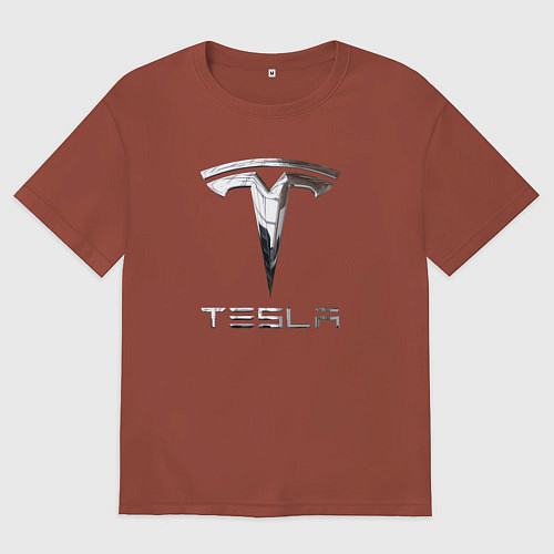 Мужская футболка оверсайз Tesla Logo Тесла Логотип / Кирпичный – фото 1
