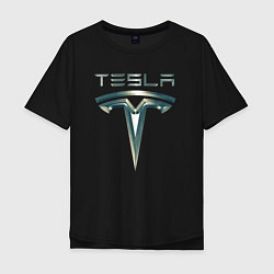 Футболка оверсайз мужская Tesla Logo Тесла Логотип Карбон, цвет: черный